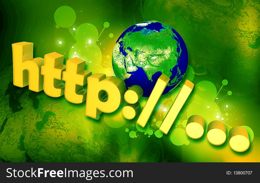 Digital illustration of  world and HTTP  in color background