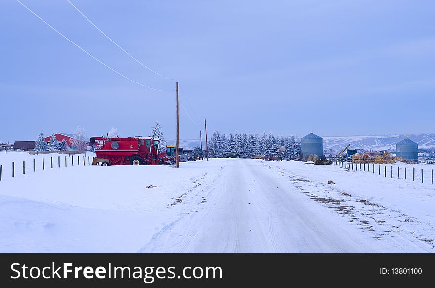 A modern farm in the dead of winter. A modern farm in the dead of winter