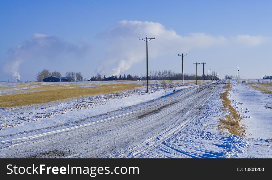 Country Road With Electric Poles