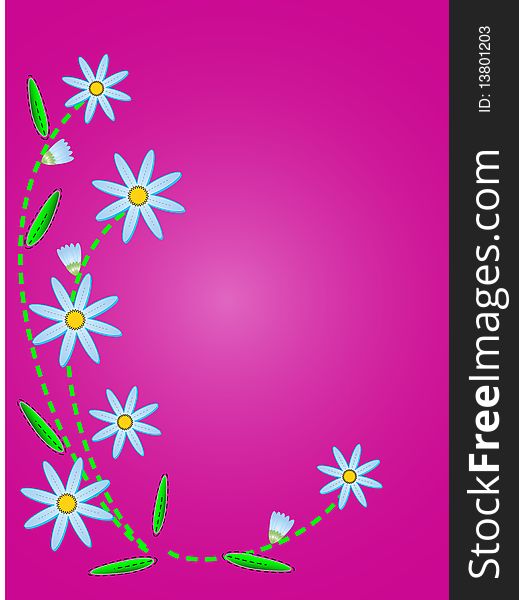 Vector Quilted Blue Cornflowers on Pink Copy Space
