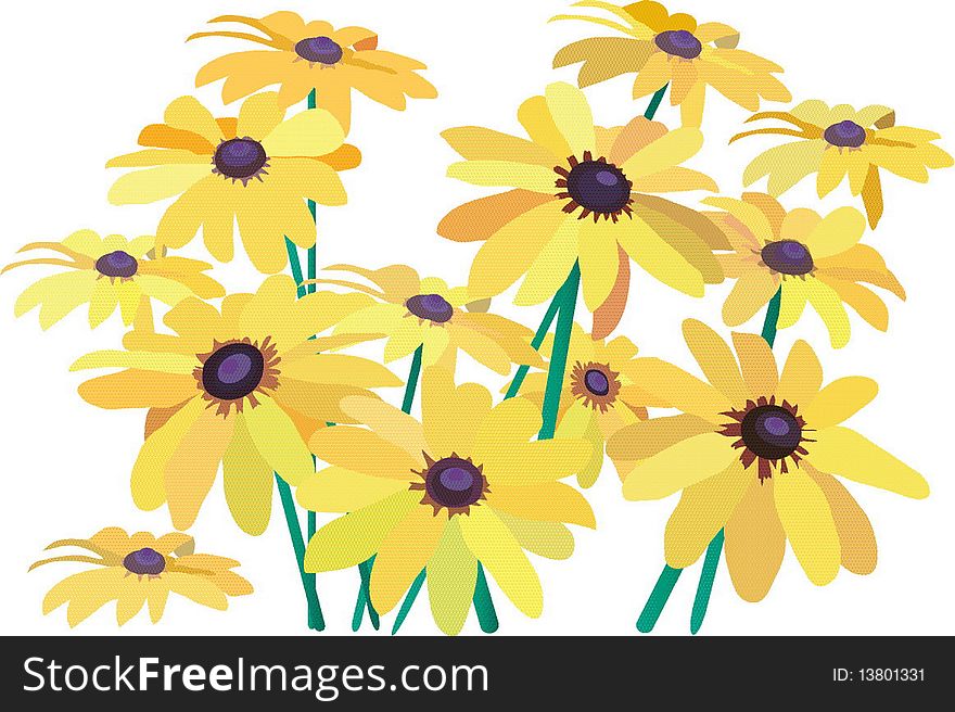 vectorial image of colors yellow camomiles on a stem