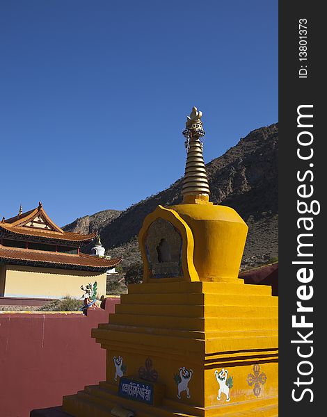 The yellow pagoda of the buddhist monastery in China