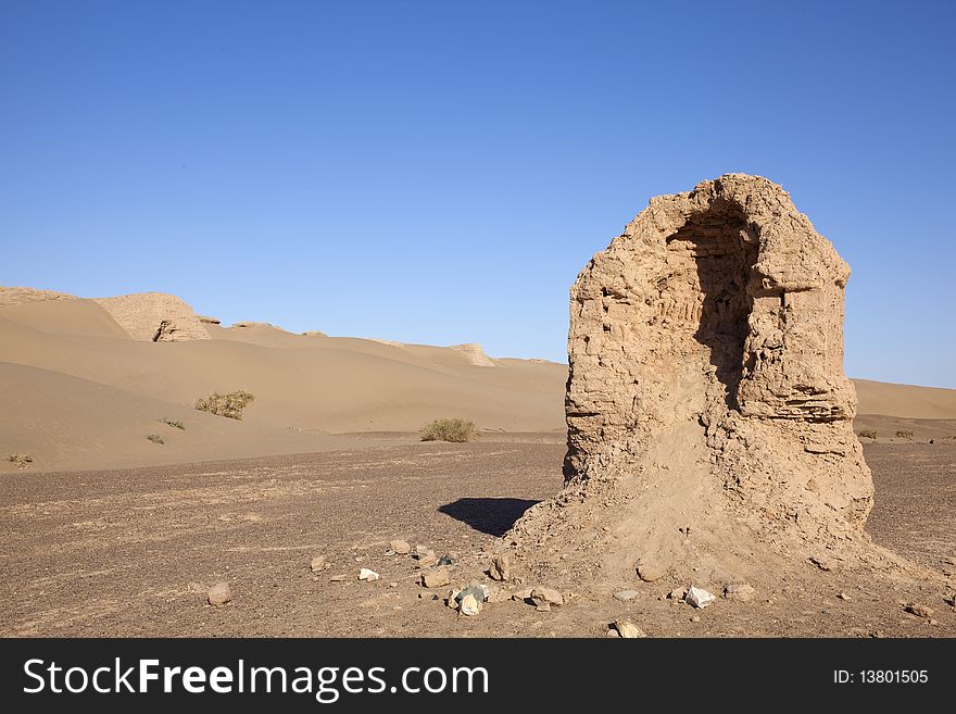 The ruin in desert of Inner Mongolia, China