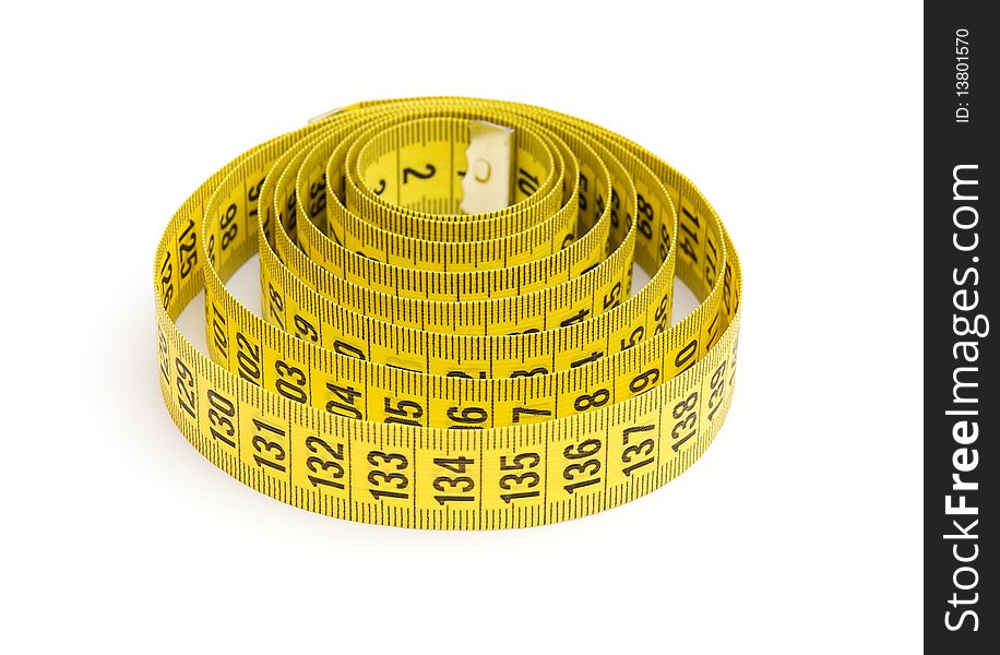 Yellow measuring tape isolated on white background