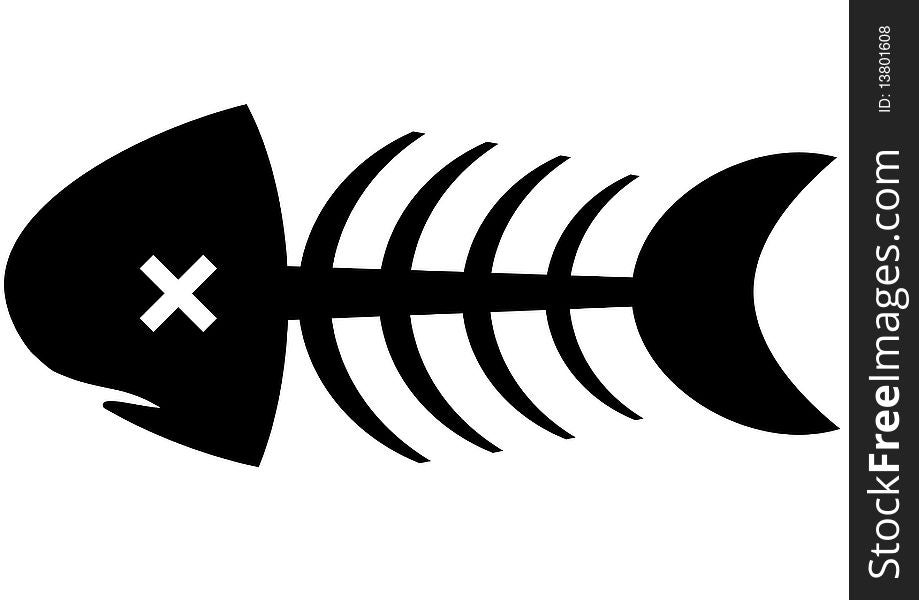 Skeleton of fish on white background. Vector illustration
