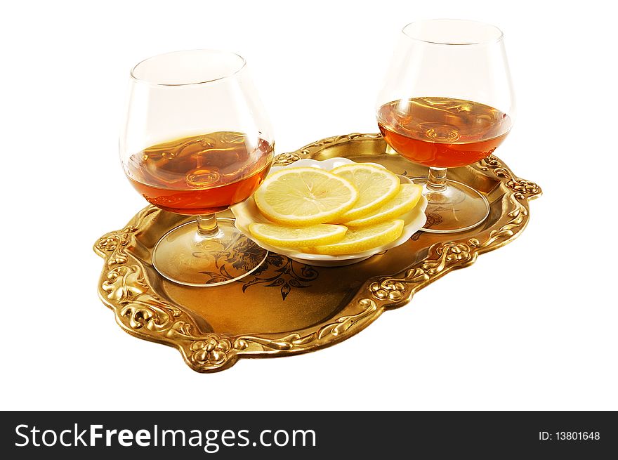 Two Glasses Of Brandy On A Tray