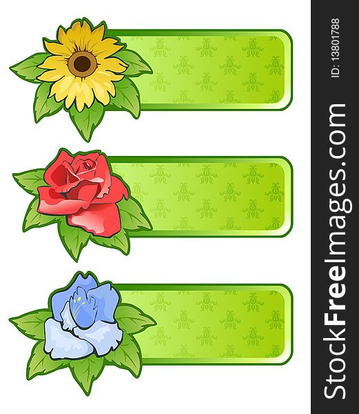 Isolated green banners with flowers