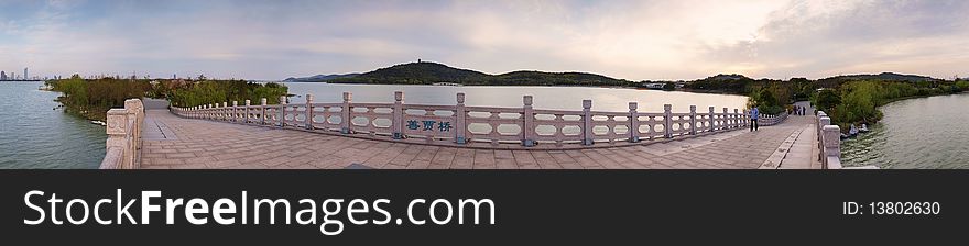 This is the bridge in Wuxi Taihu Lake Park panorama shot. This is the bridge in Wuxi Taihu Lake Park panorama shot