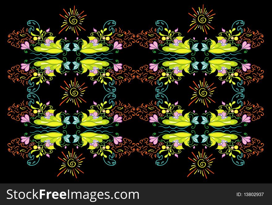 Creative and color curls, patterns on black background. Creative and color curls, patterns on black background