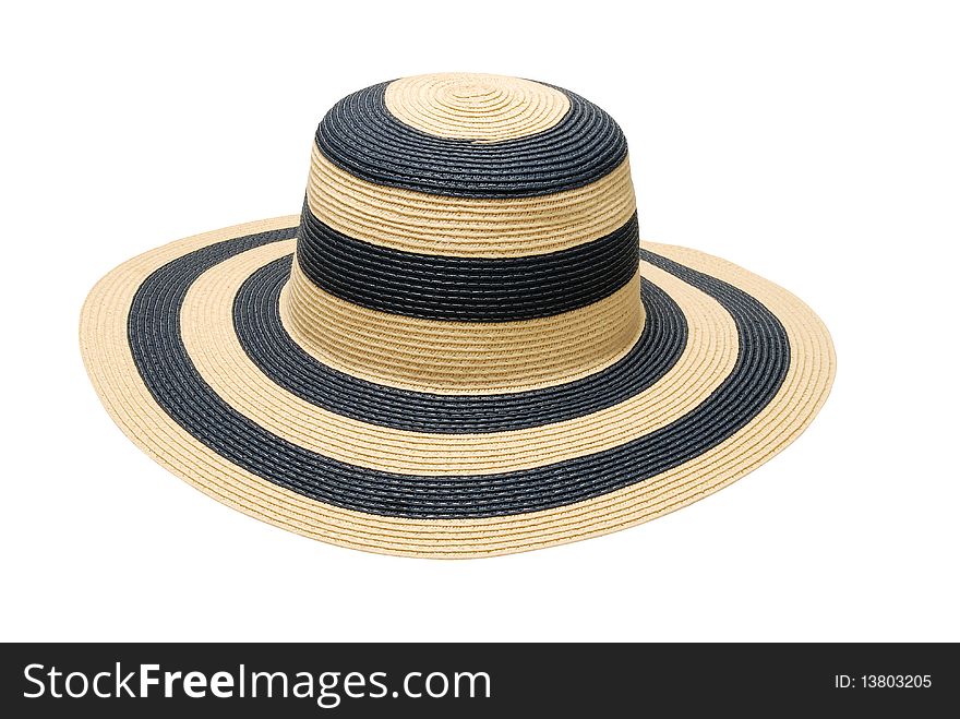 Beach straw hat (yellow and blue) isolated on white background. Beach straw hat (yellow and blue) isolated on white background