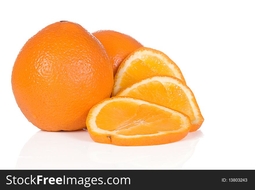 Sliced yellow orange on white