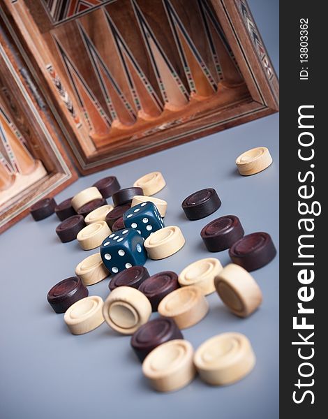 Board for backgammon and dice