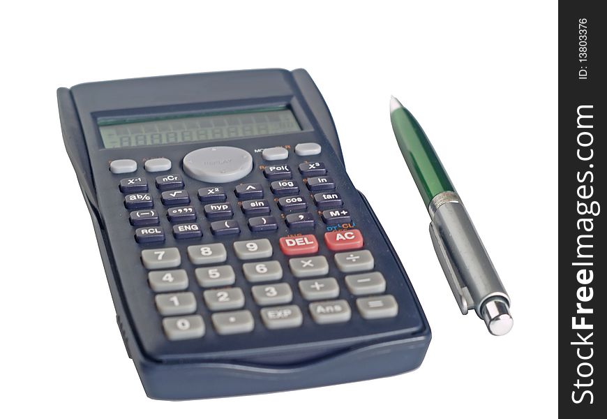 Calculator of the black colour for scientific calculation on white background. Calculator of the black colour for scientific calculation on white background