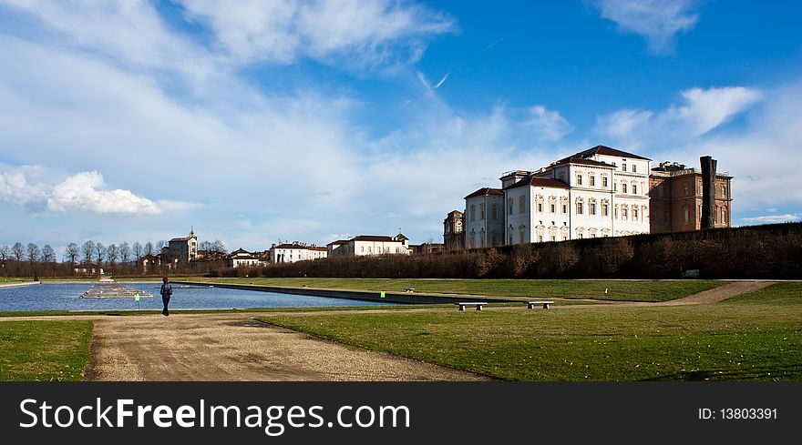 Venaria Reale (Italy) royal palace, view from the pool