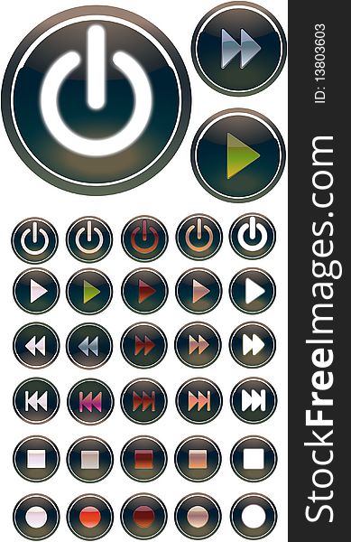 Selection black shiny buttons for  interface web player