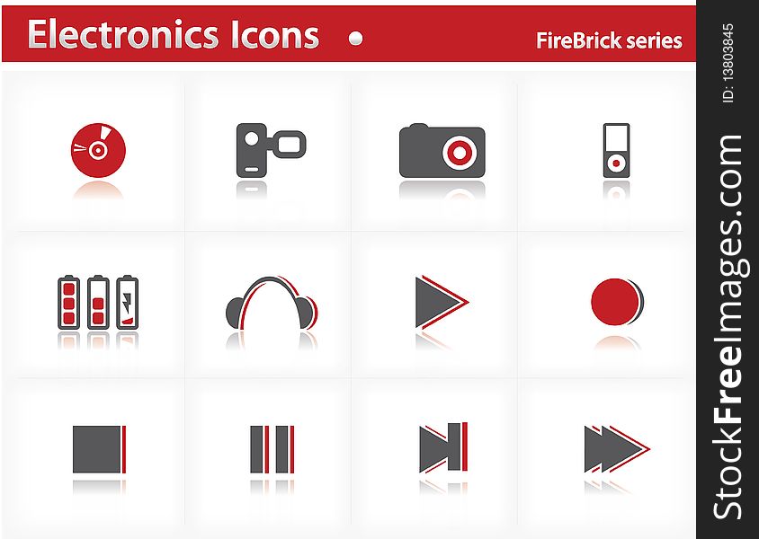 Electronics icons set - Firebrick Series