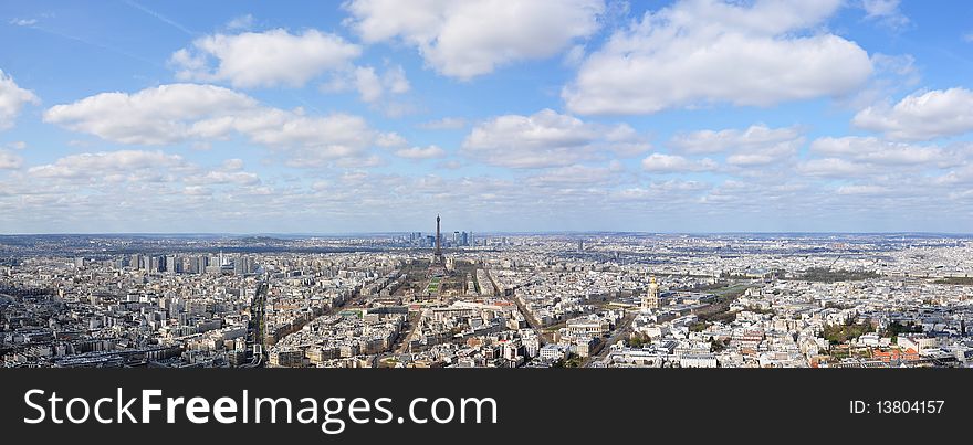 Aerial panorama of Paris in spring