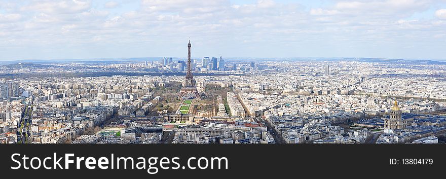 Aerial panorama of Paris in spring