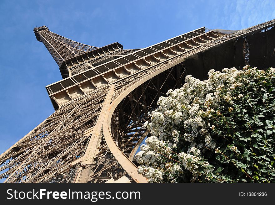 Eiffel tower against blue sky