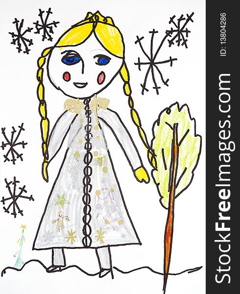 Snow Maiden with long golden hair in the winter forest. Snow Maiden with long golden hair in the winter forest