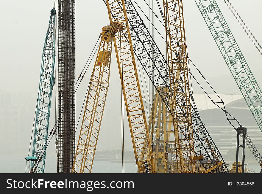 Cranes in Hong Kong city centre. Cranes in Hong Kong city centre