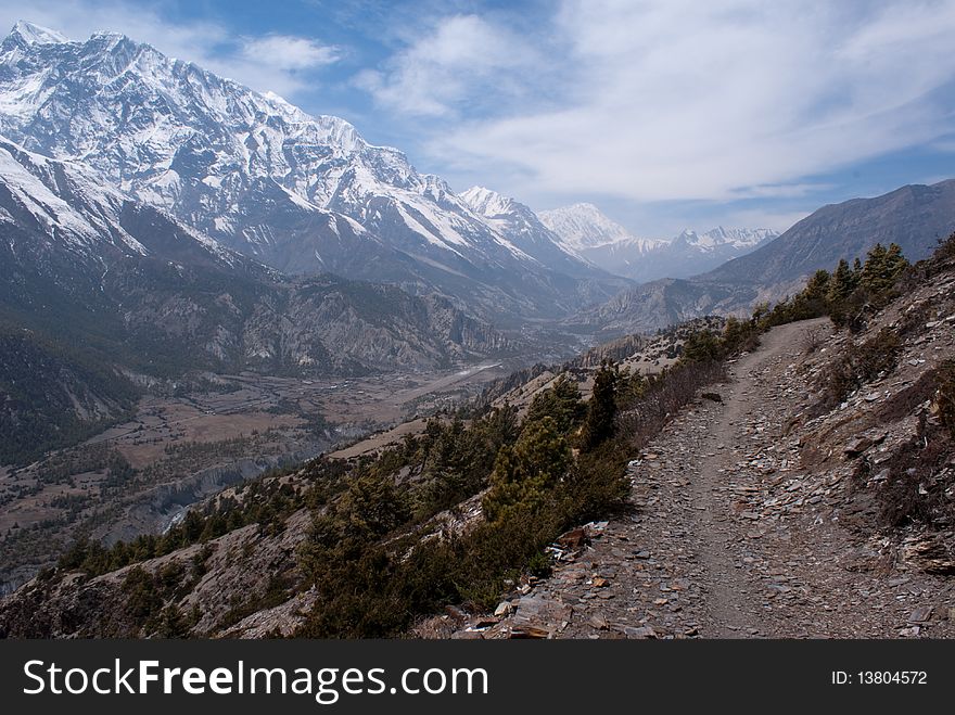 View from trekking trail to manang. View from trekking trail to manang