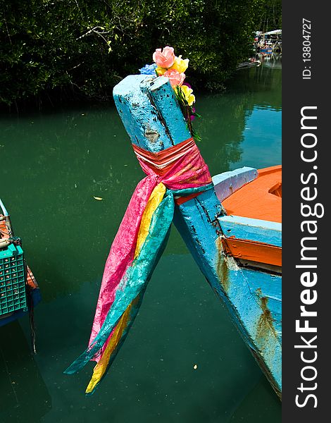 Colorful Fisherboats in a small village in Koh Chang, Thailand