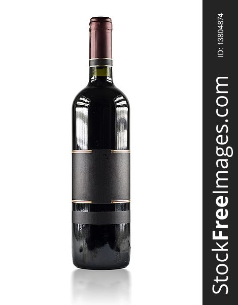 A Bottle of red wine with blank label isolated on a white background with clipping path. A Bottle of red wine with blank label isolated on a white background with clipping path