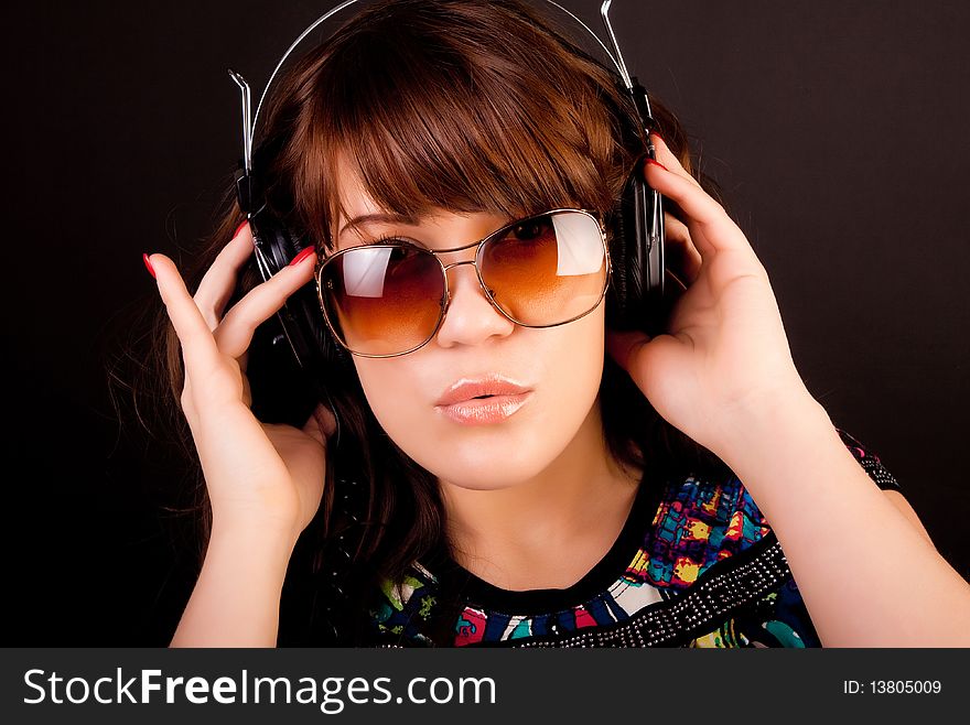 Portrait of happy sexy woman listening music. Portrait of happy sexy woman listening music