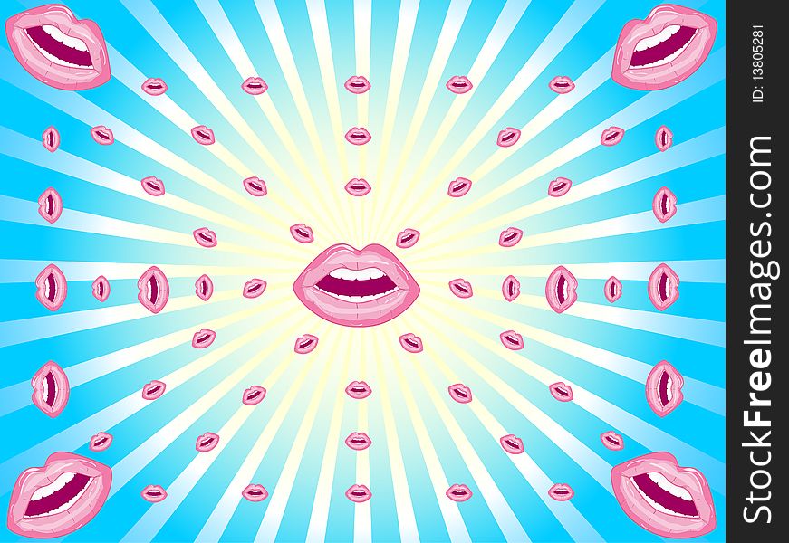 Abstract background consisting of sunlight and spread of female lips. Abstract background consisting of sunlight and spread of female lips