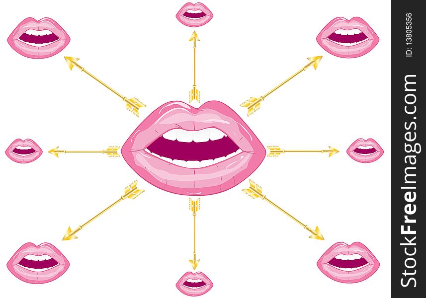 Vector scheme comprising the lips and golden arrows. Vector scheme comprising the lips and golden arrows