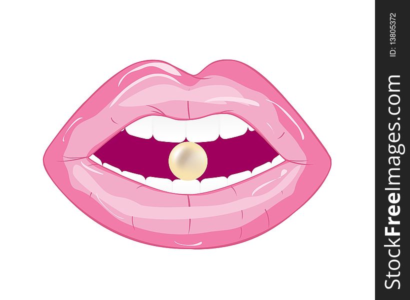 Stylized  woman's lips held in her teeth pearl. Stylized  woman's lips held in her teeth pearl