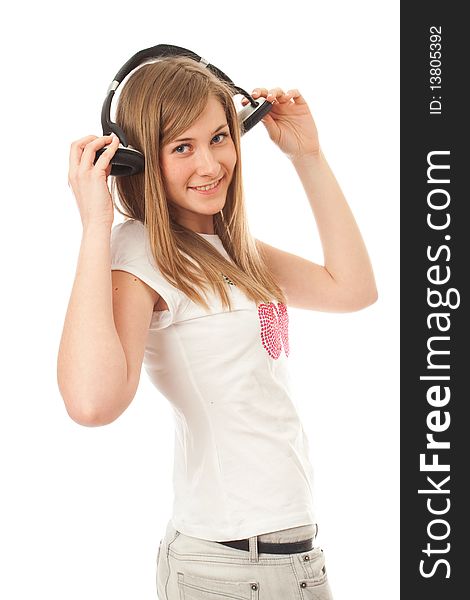 The young beautiful girl with headphones