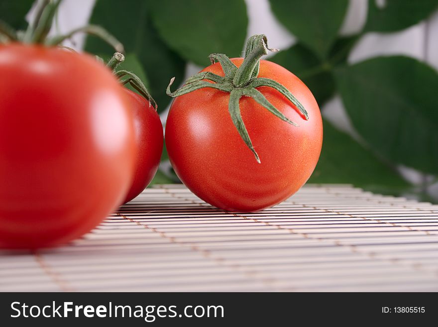 Tomato on bamboo striped napkin