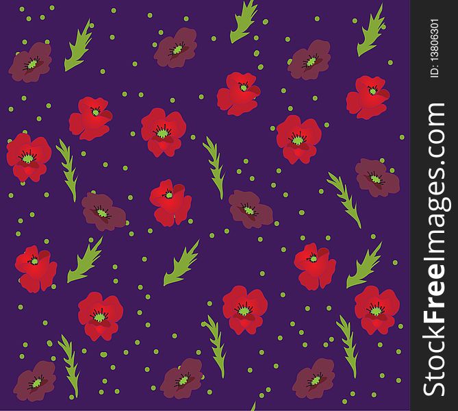 Seamless pattern with  poppies