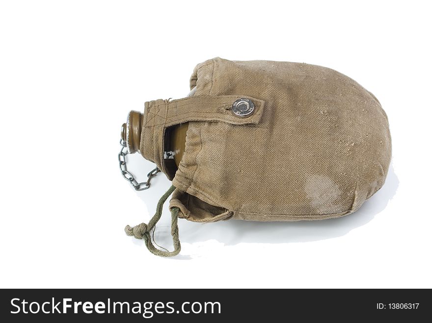 Soldier's flask on white background