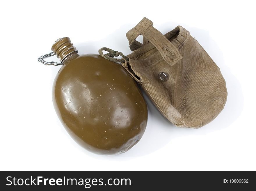 Soldier's flask on white background