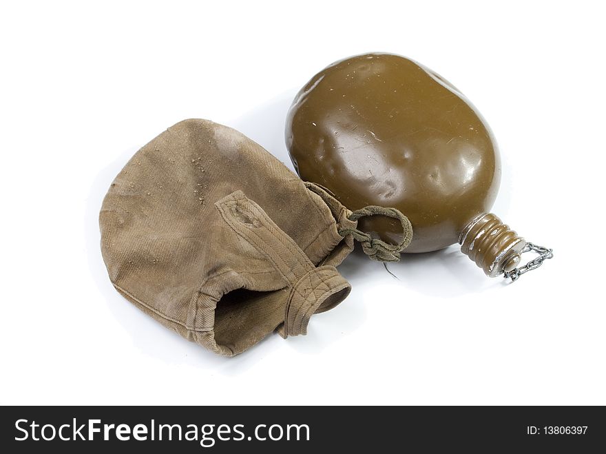 Soldier's flask on white background