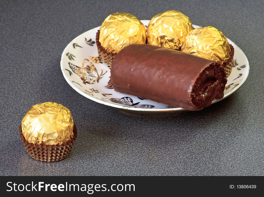 Chocolate cake and sweets for tea