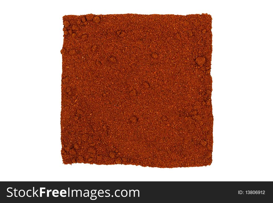 Hot paprika powder, isolated on white background