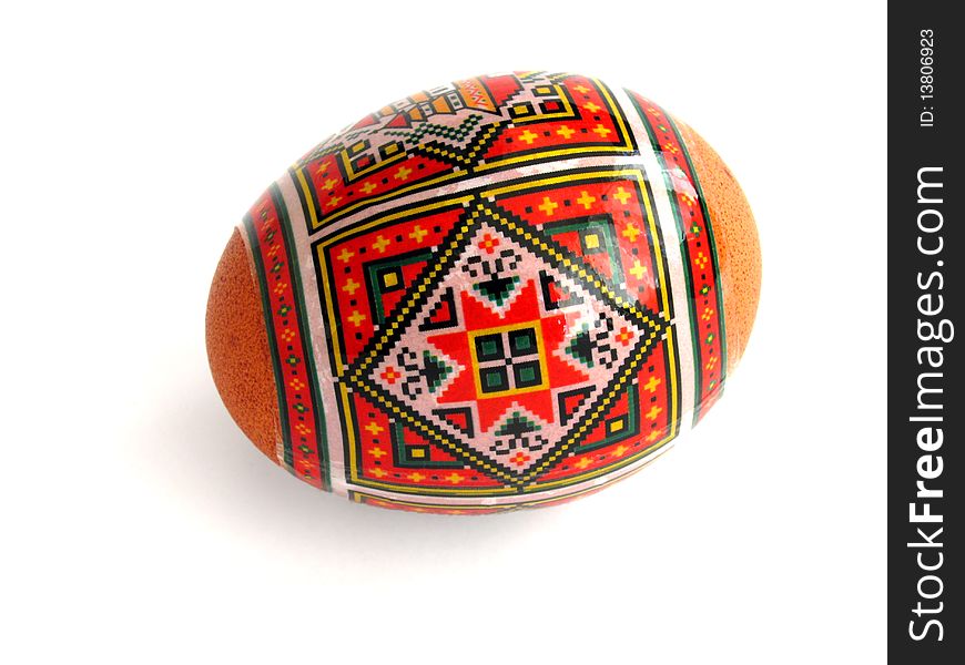 Painted Easter egg over white background