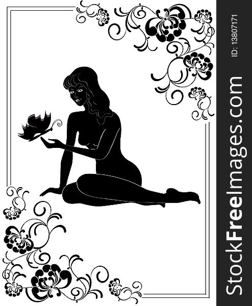 Girl and flowers vector, silhouette, women
