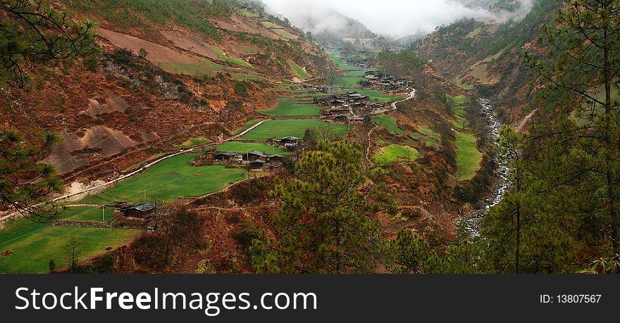 In the early morning, the pride of the morning in this small village in Yunnan Province of China, surround with mountain.