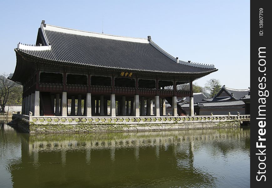Ancient Building on the water at the Palace of Korea. Ancient Building on the water at the Palace of Korea
