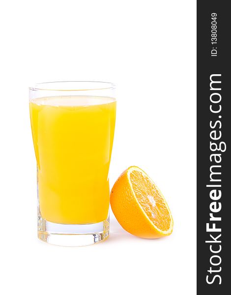 Glass of orange juice isolated on a white background