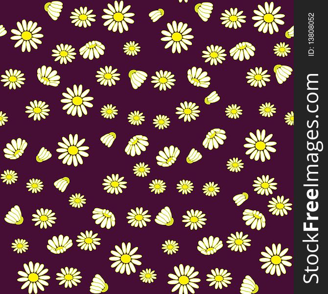 Seamless  violet pattern with camomiles. Seamless  violet pattern with camomiles