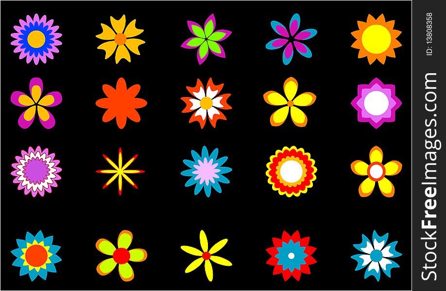 Set of simple colored flowers. Set of simple colored flowers