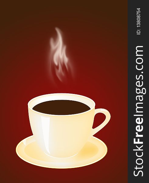 Illustration of mug with coffee on a dark background. Illustration of mug with coffee on a dark background