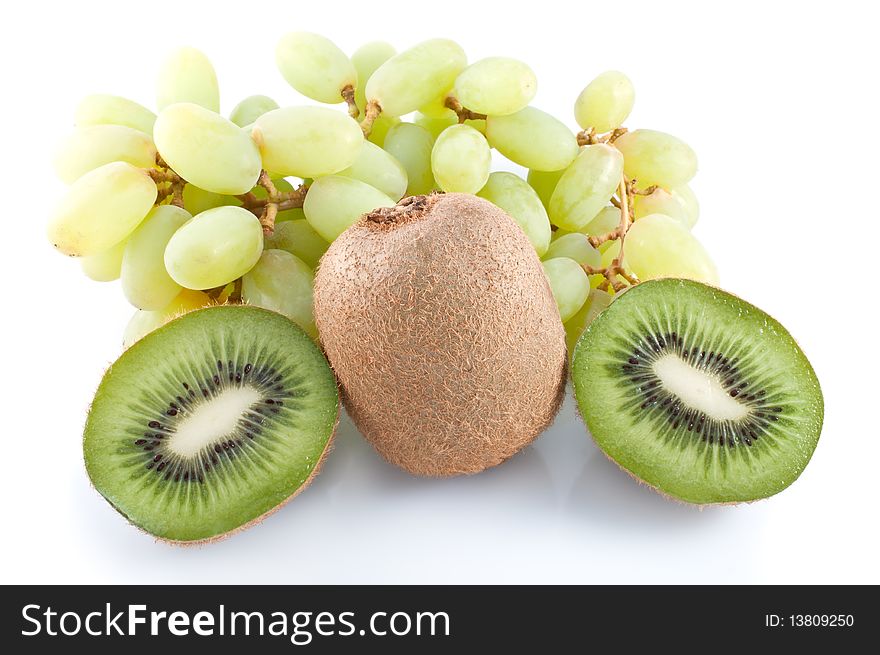 Cluster Of Grapes And Kiwi Fruit