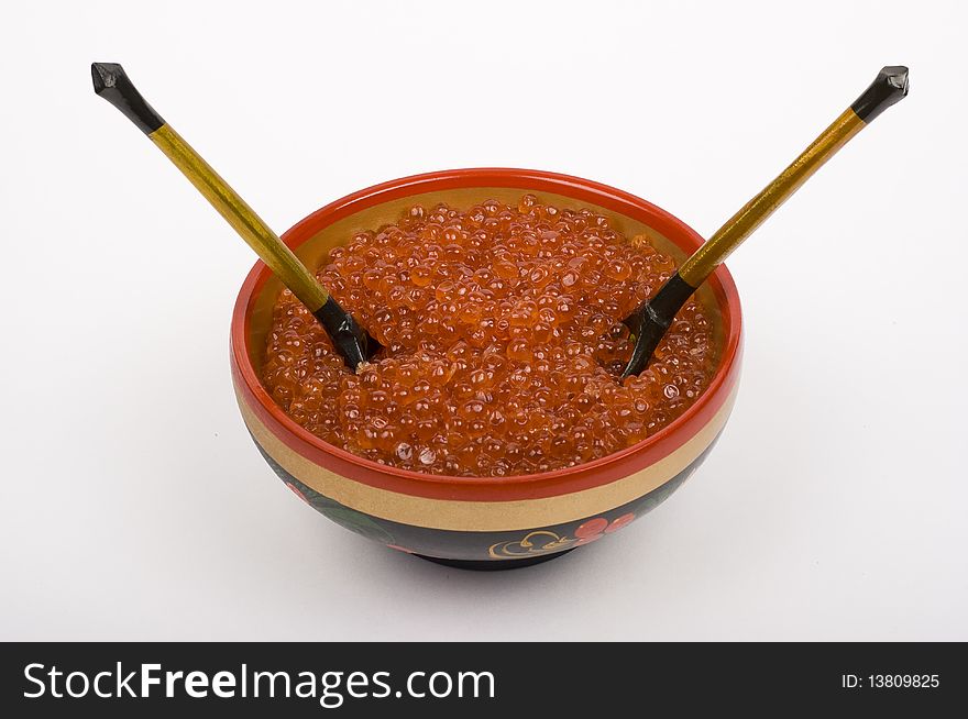 Red Caviar In Russian National Bowl